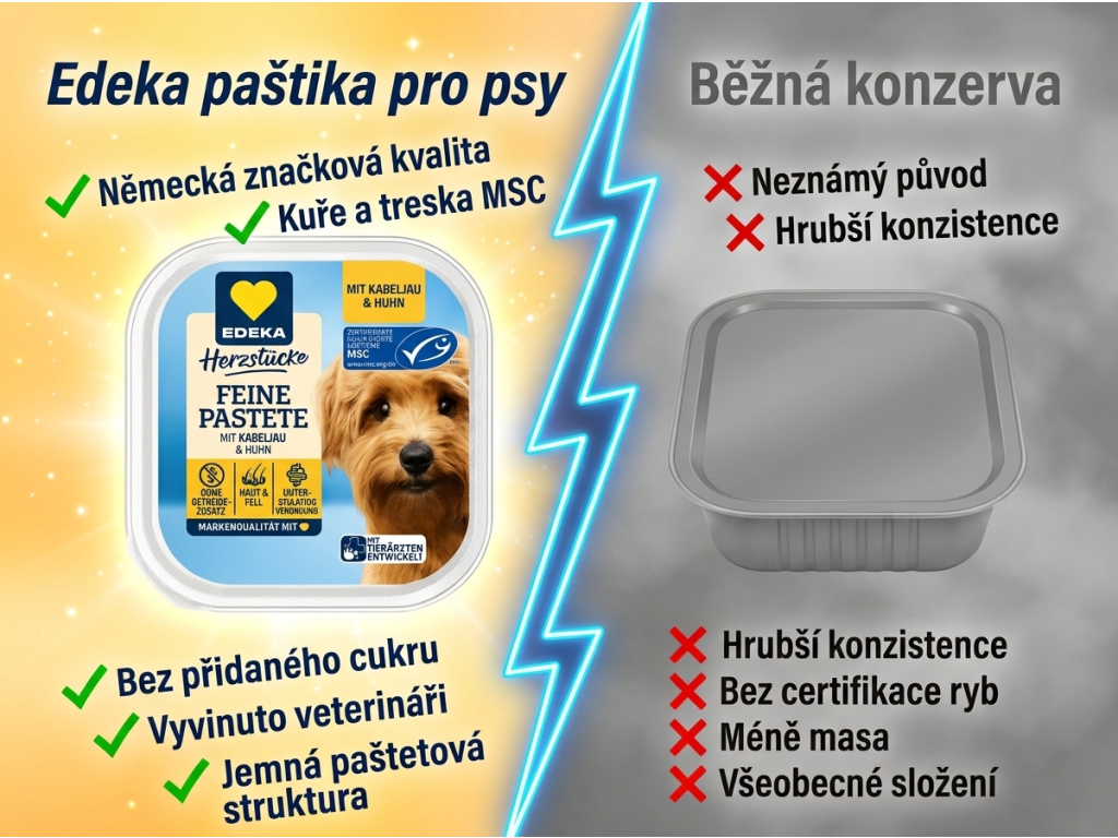 Srovnání Edeka paštiky pro psy s běžnou konzervou