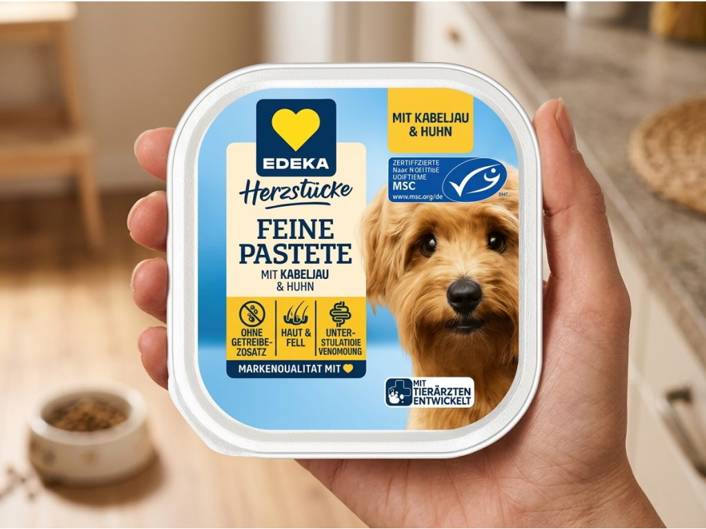 Vanička Edeka paštiky pro psy v ruce
