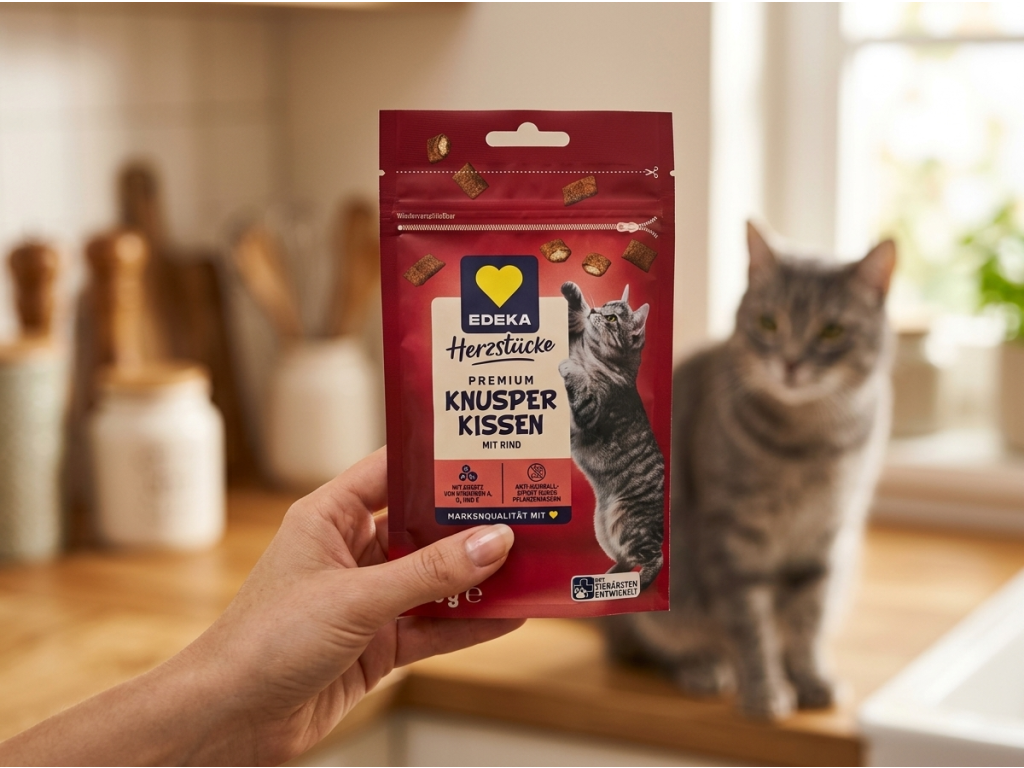 Edeka Herzstücke Knusper Kissen sáček v ruce