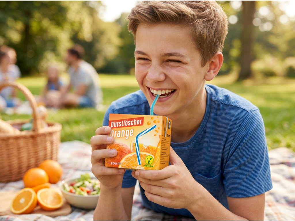 Durstlöscher Osvěžující nápoj s pomerančem 500ml – pití přes brčko na pikniku