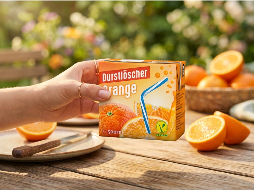 Durstlöscher Osvěžující nápoj s pomerančem 500ml – krabička v ruce