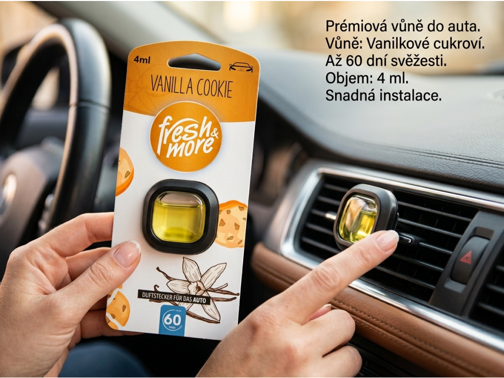 Fresh & More Osvěžovač vzduchu do auta Vanilla Cookie 4 ml - použití ve ventilaci auta