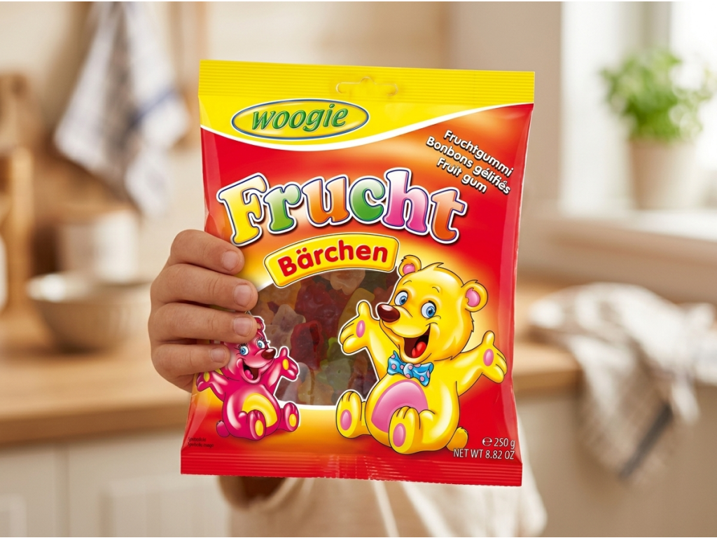 Woogie ovocní medvídci 250 g v ruce