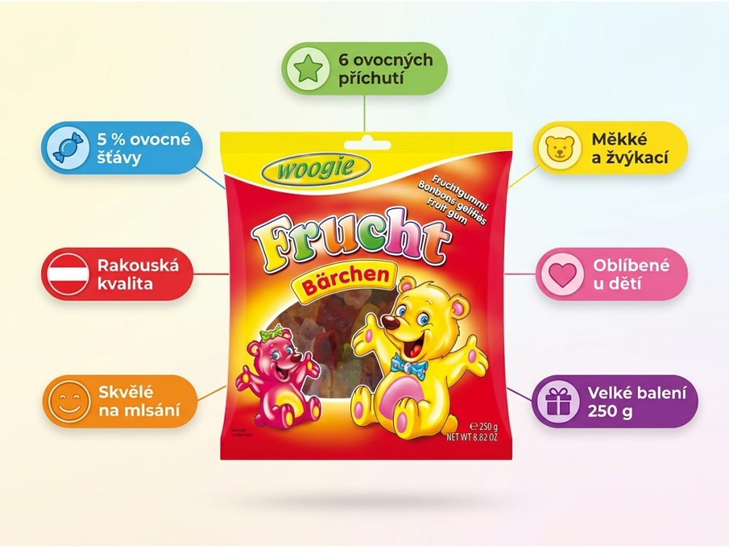 Woogie ovocní medvídci 250 g - infografika výhod