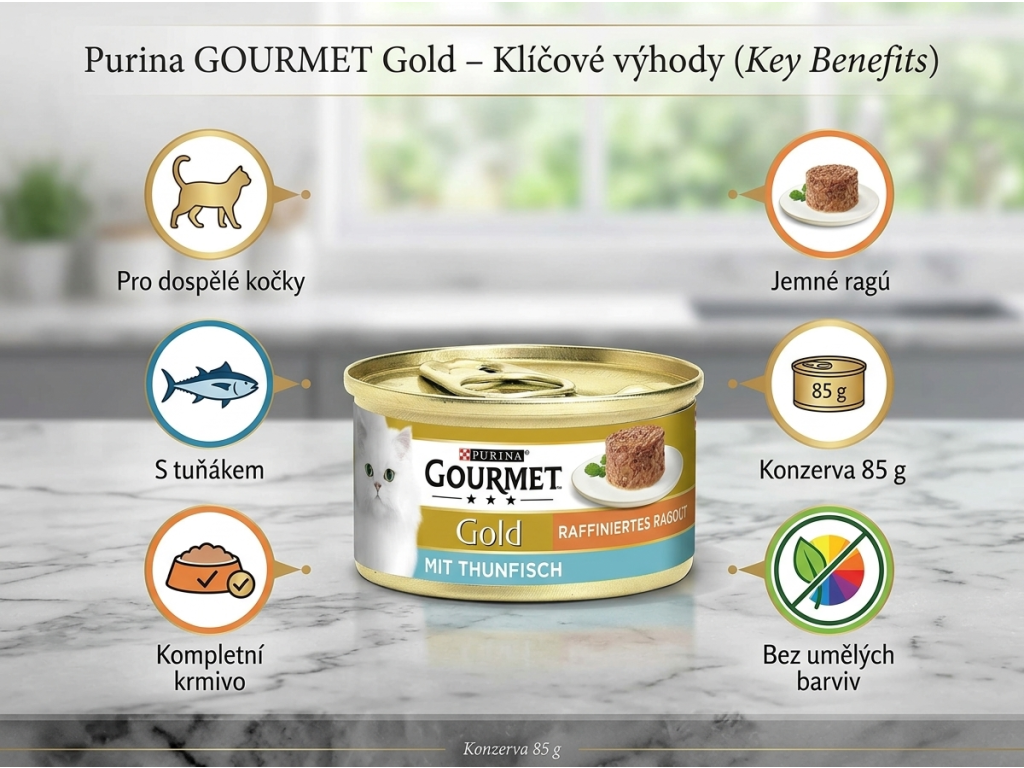Purina GOURMET Gold s tuňákem - přehled výhod
