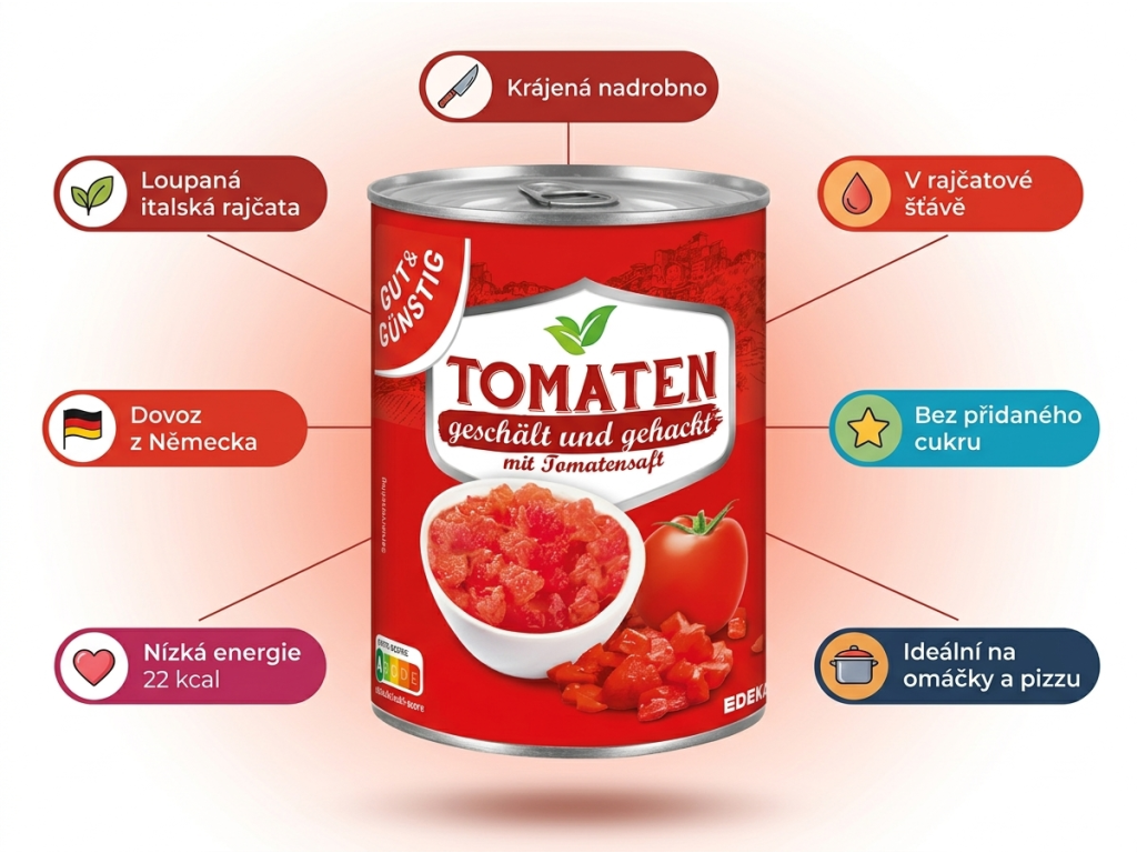 G&G rajčata na kousky, loupaná 400 g - infografika výhod