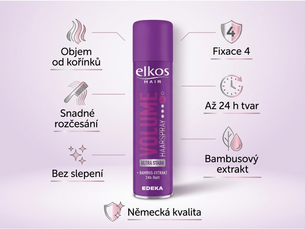 Elkos lak na vlasy pro objem - hlavní výhody