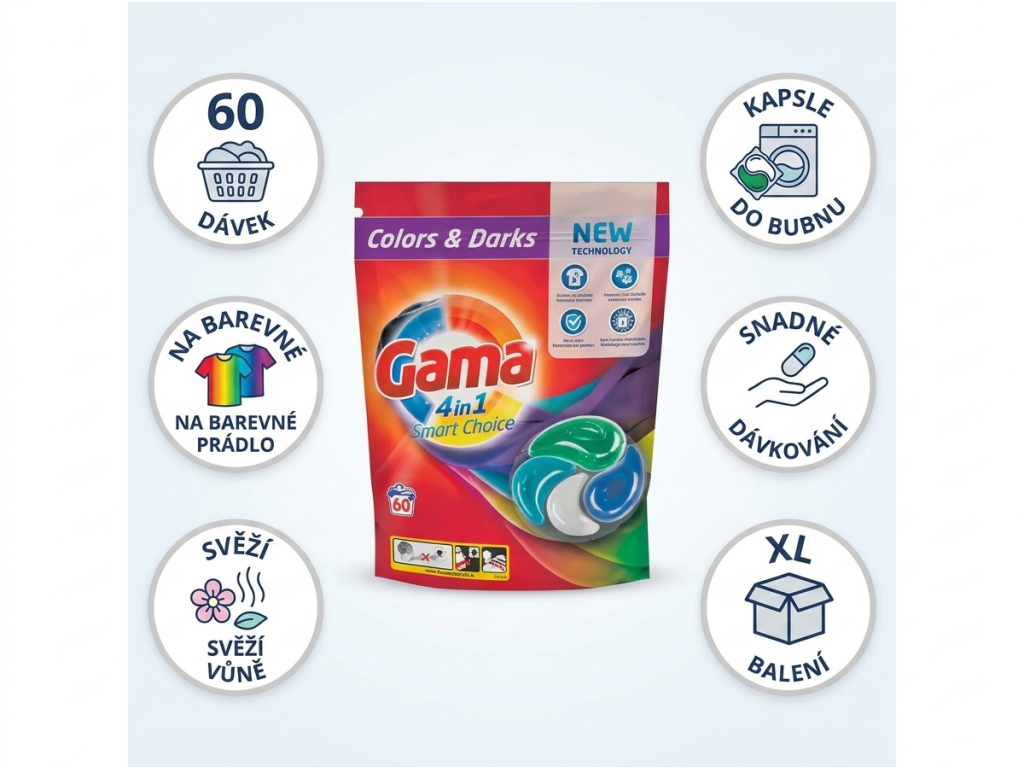 Vizir Gama Caps XL Color prací kapsle - přehled výhod