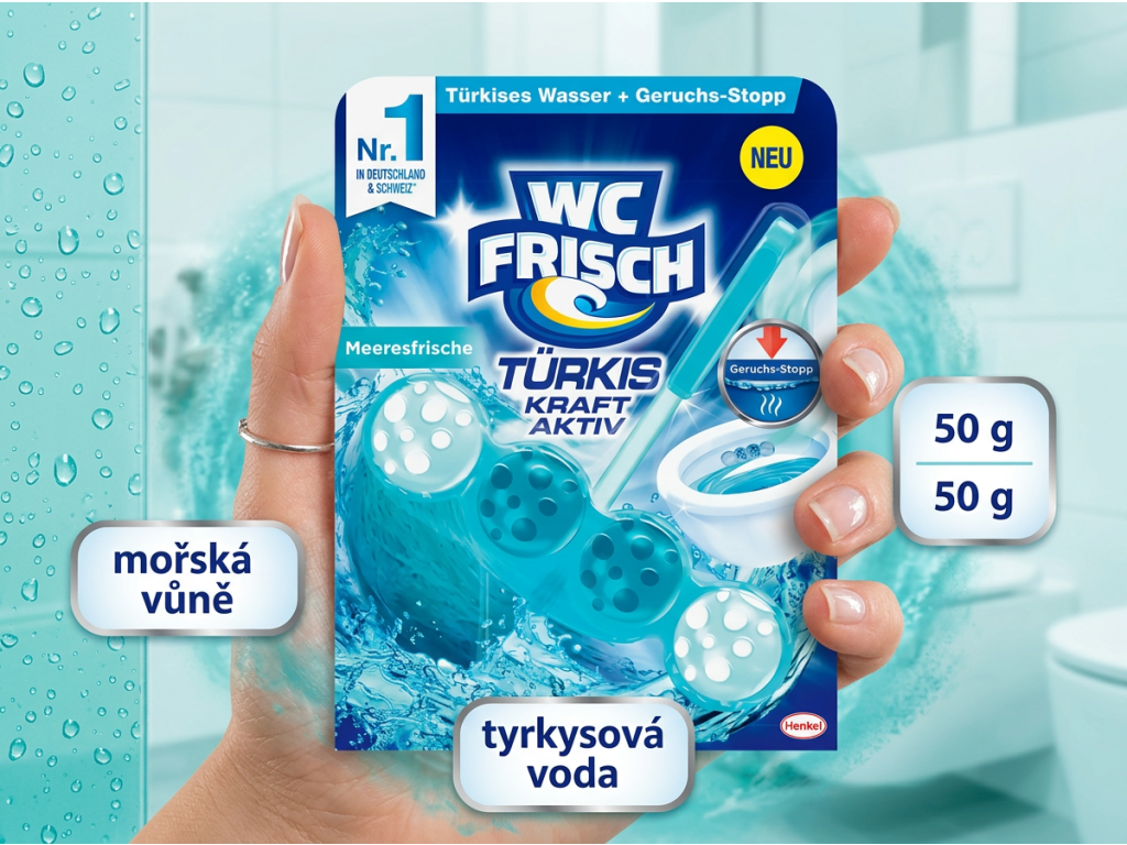 WC Frisch Türkis v ruce