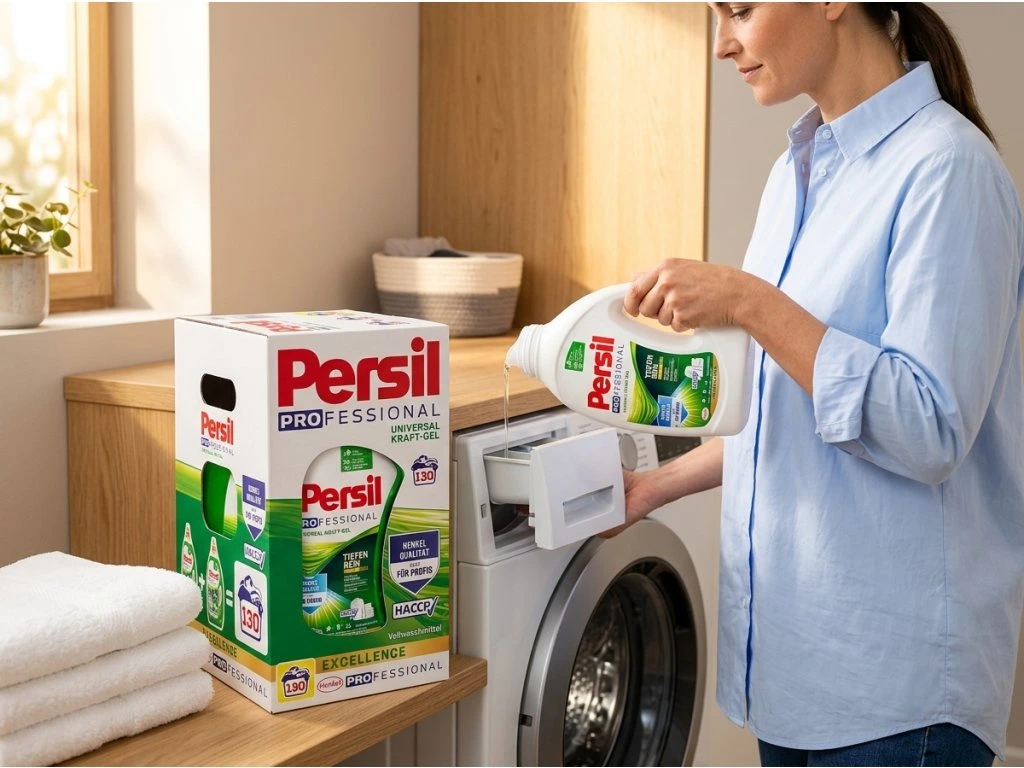 Nalévání Persil Professional gelu do pračky