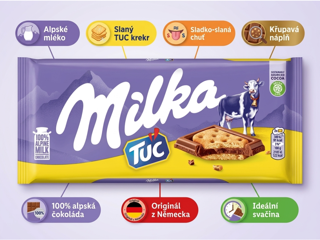 Milka TUC 87 g - infografika s výhodami