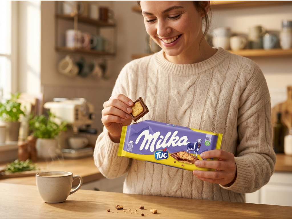 Milka TUC 87 g - lámání tabulky v kuchyni