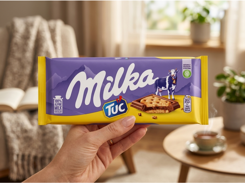 Milka TUC 87 g držená v ruce