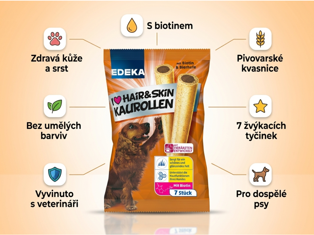 Edeka I love žvýkací tyčinky pro perfektní srst a kůži - infografika benefitů