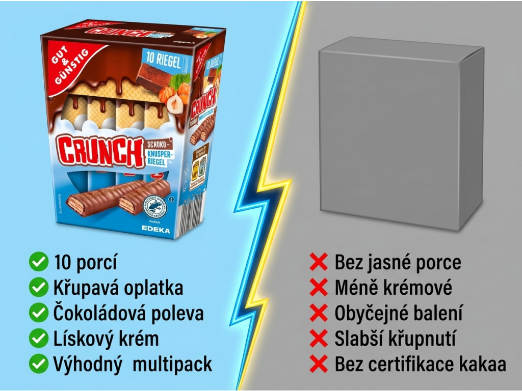 G&G Křupavé čokoládové tyčinky 10 x 18 g 180 g - srovnání s běžnou tyčinkou