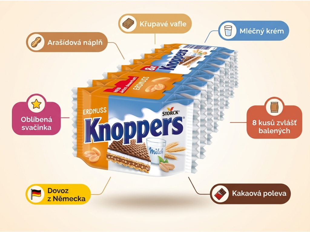 Knoppers arašídová oplatka - přehled výhod