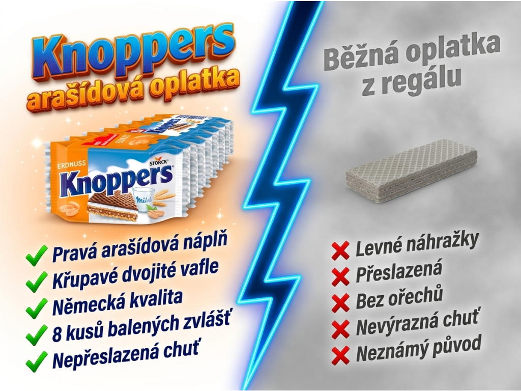 Knoppers arašídová oplatka - srovnání s běžnou oplatkou