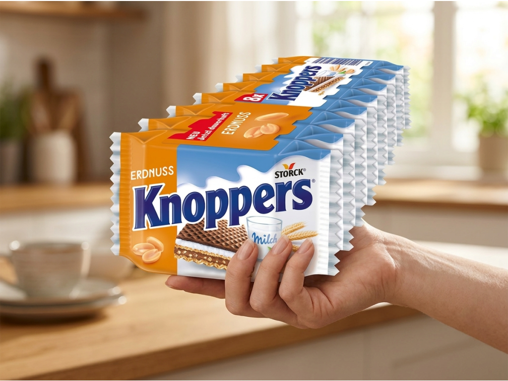 Knoppers arašídová oplatka v ruce