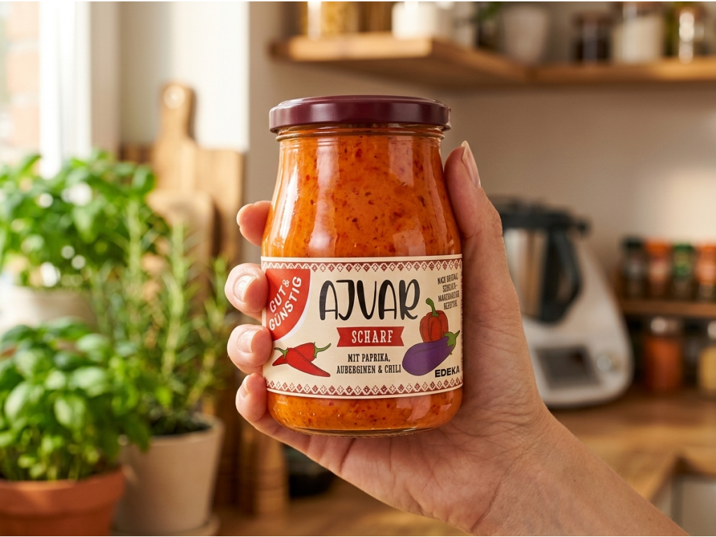 G&G Ajvar pálivý 340 ml držený v ruce