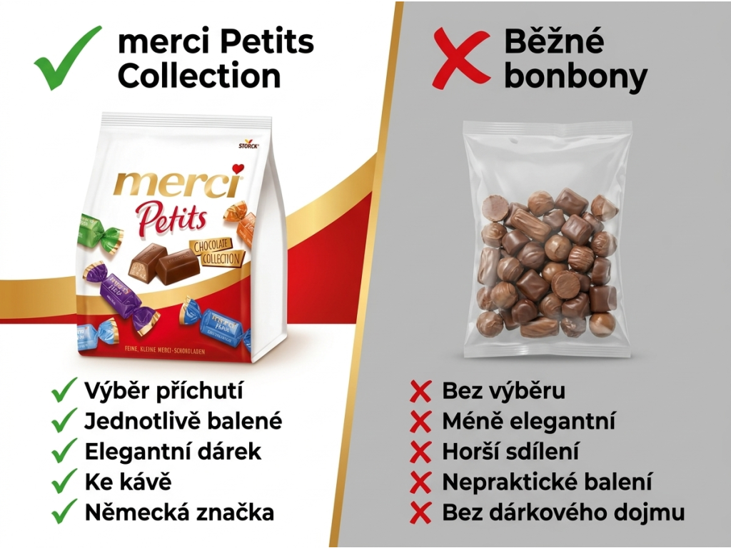 Srovnání merci Petits s běžnými bonbony