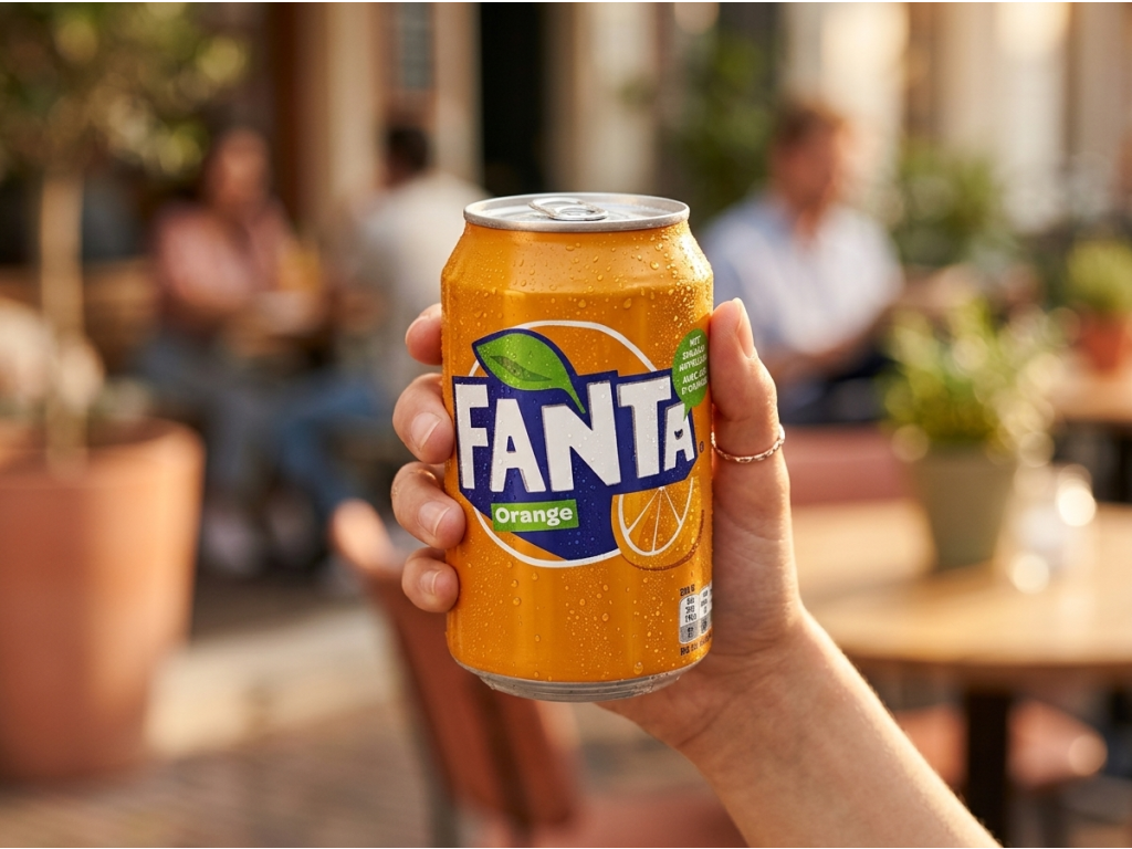 Fanta pomeranč 0,33l držená v ruce
