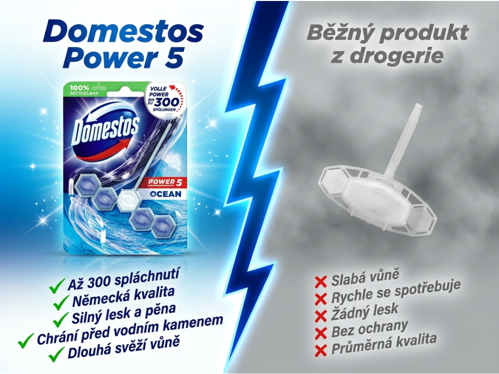 Domestos Power 5 Ocean vs. běžný WC blok