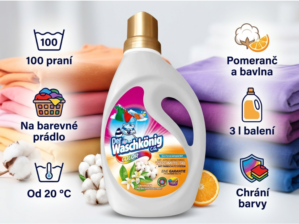 WaschKönig Color prací gel - infografika benefitů
