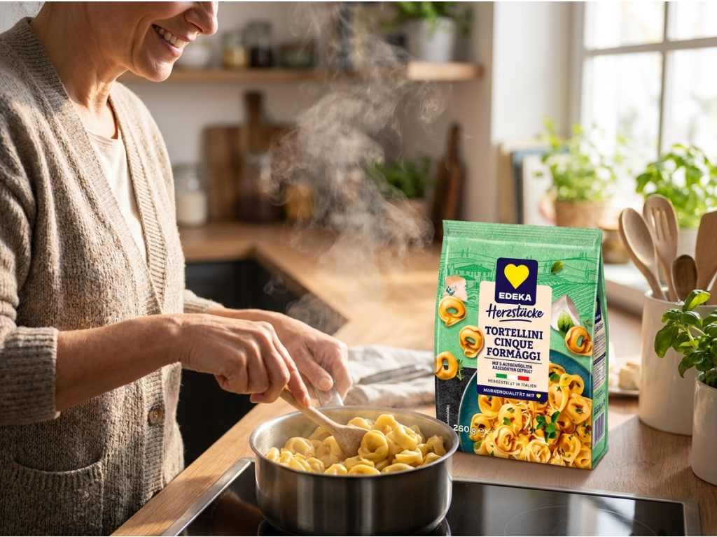 Příprava Edeka Tortellini Cinque Formaggi v kuchyni