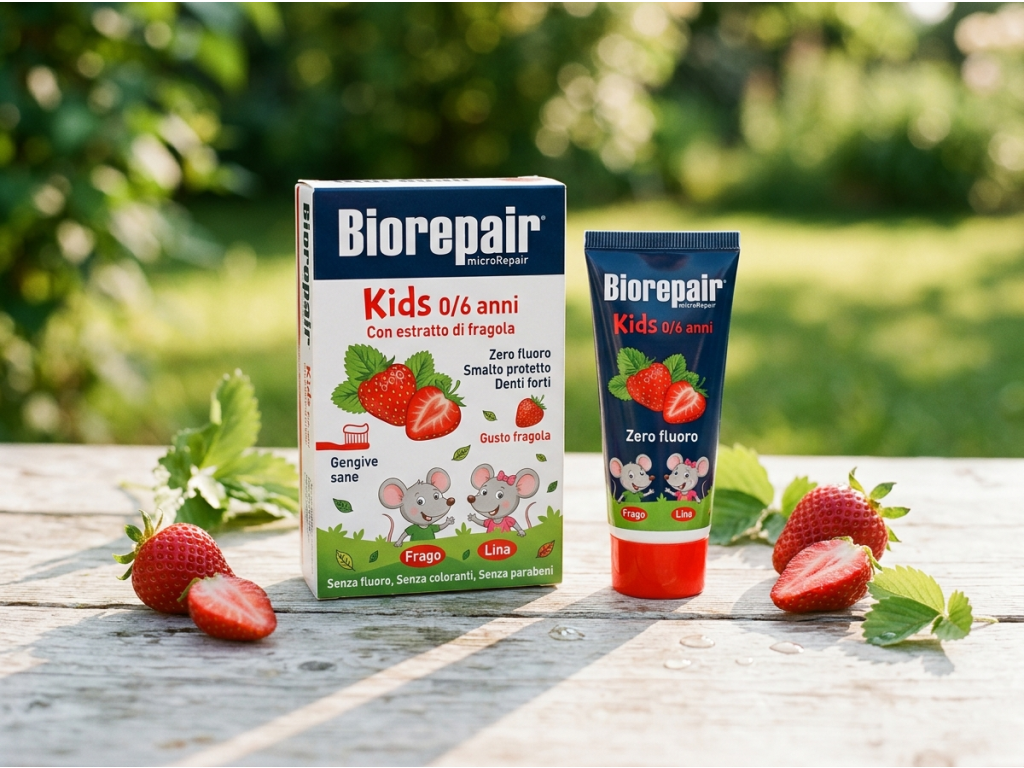 Biorepair Kids dětská zubní pasta jahoda 0-6 let - přírodní jahodový extrakt