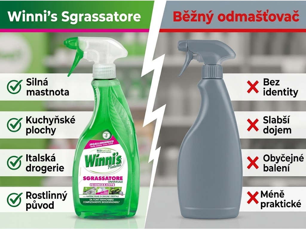 Winni´s Sgrassatore - srovnání s běžným odmašťovačem