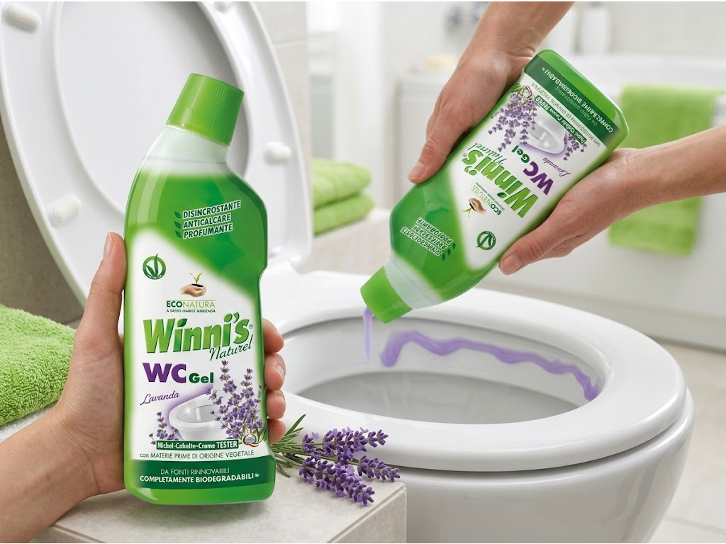 Winni´s ekologický WC gel s vůní levandule 750 ml - použití pod okraj WC mísy