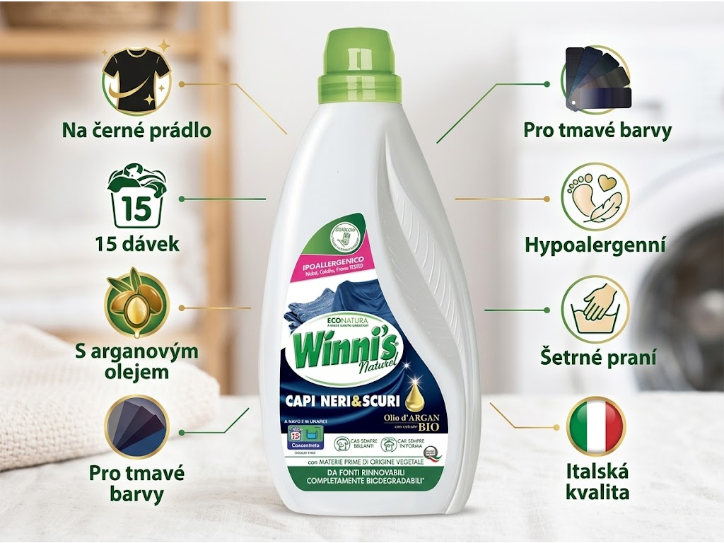 Winni's prací gel na černé prádlo Neri & Scuri 15 dávek 750 ml - hlavní výhody
