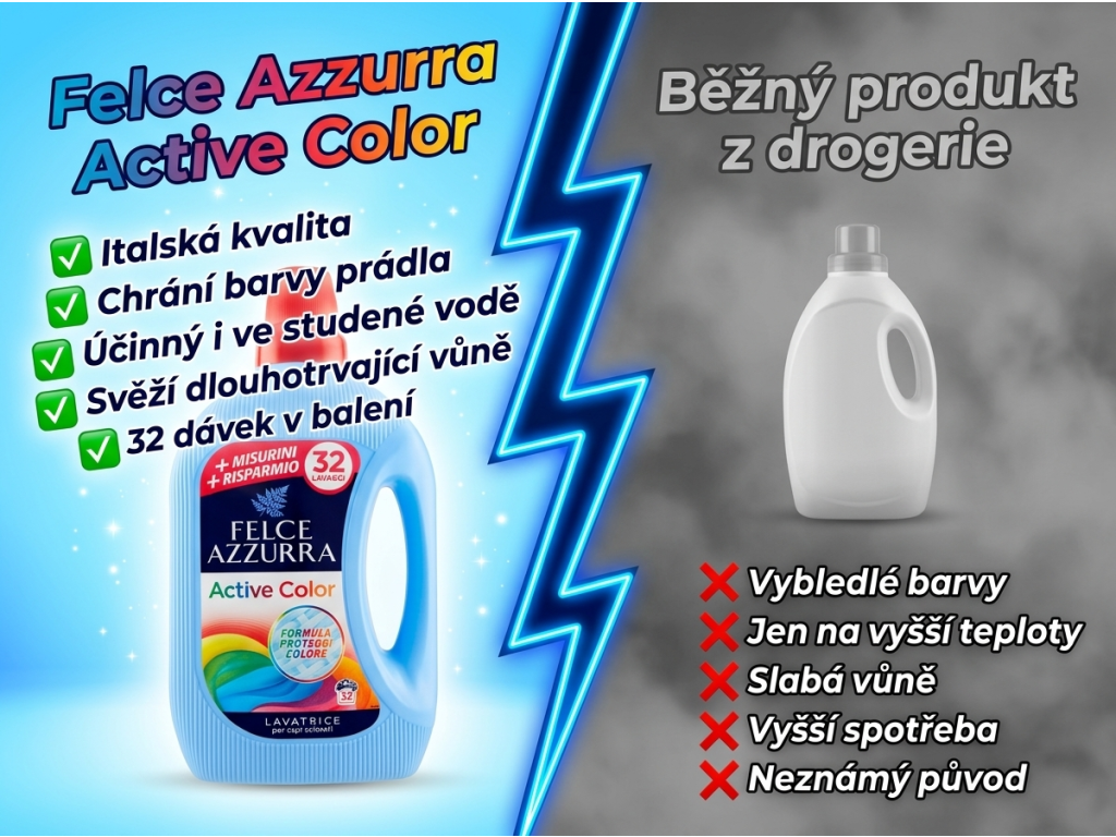 Srovnání Felce Azzurra Active Color s běžným pracím gelem