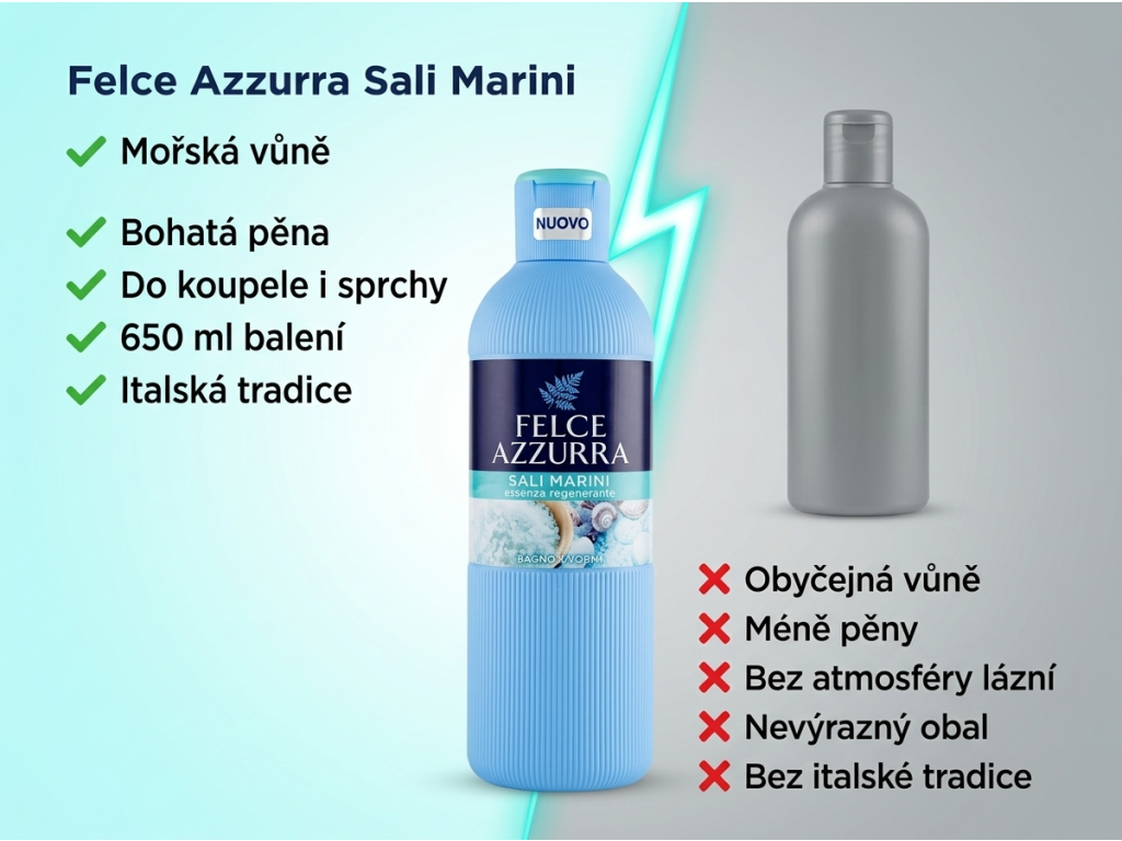 Felce Azzurra Pěna do koupele Sali Marini 650 ml - srovnání s běžnou pěnou