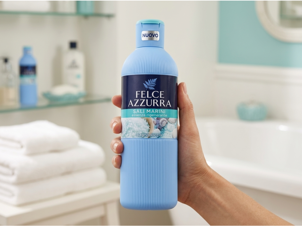 Felce Azzurra Pěna do koupele Sali Marini 650 ml - láhev v ruce