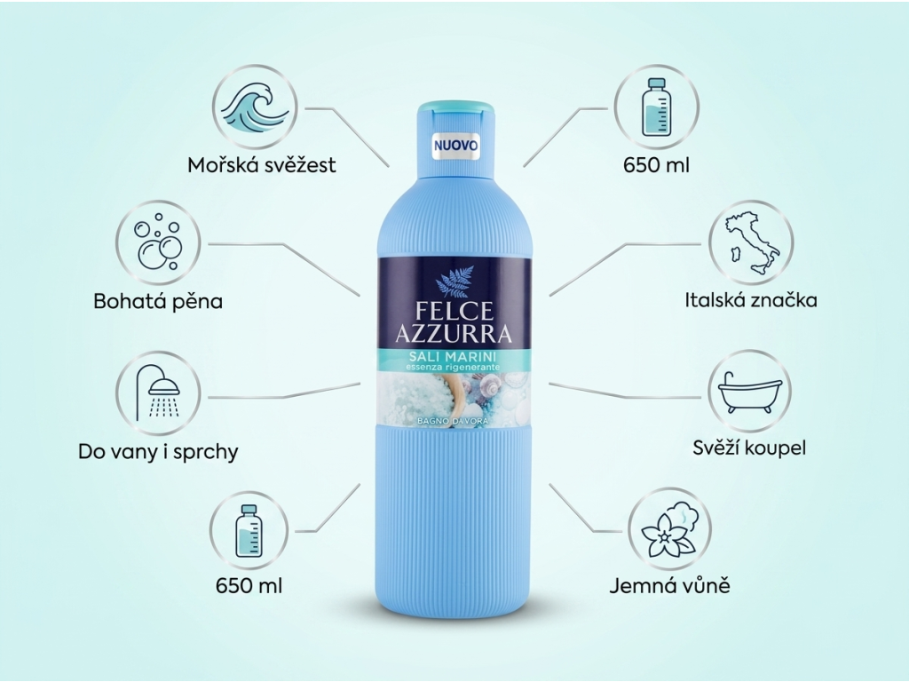 Felce Azzurra Pěna do koupele Sali Marini 650 ml - infografika výhod