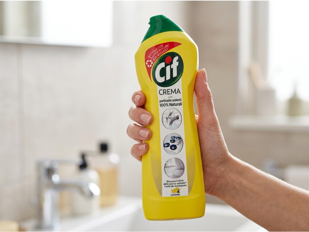 Cif čisticí krém citron v ruce