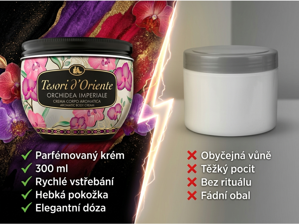 Srovnání tělového krému Tesori d'Oriente s běžným krémem