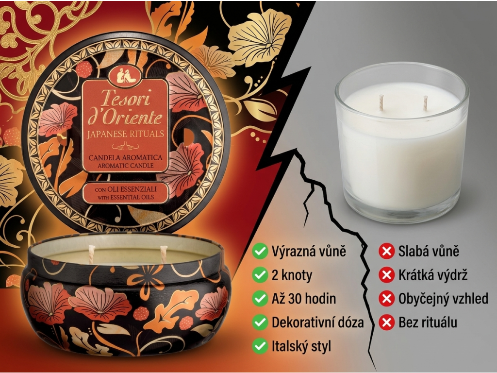 Srovnání svíčky Tesori d'Oriente s běžnou svíčkou