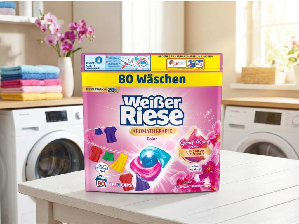 Weisser Riese Color Trio-Caps v prádelně
