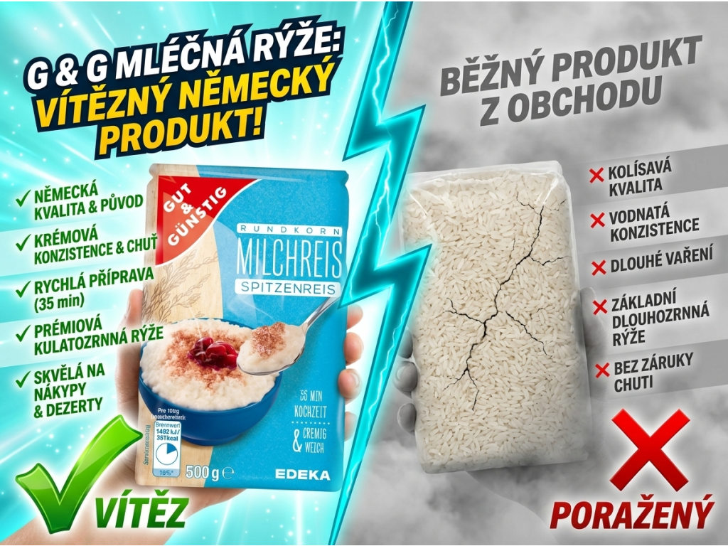 Srovnání G&G Mléčné rýže s běžnou rýží