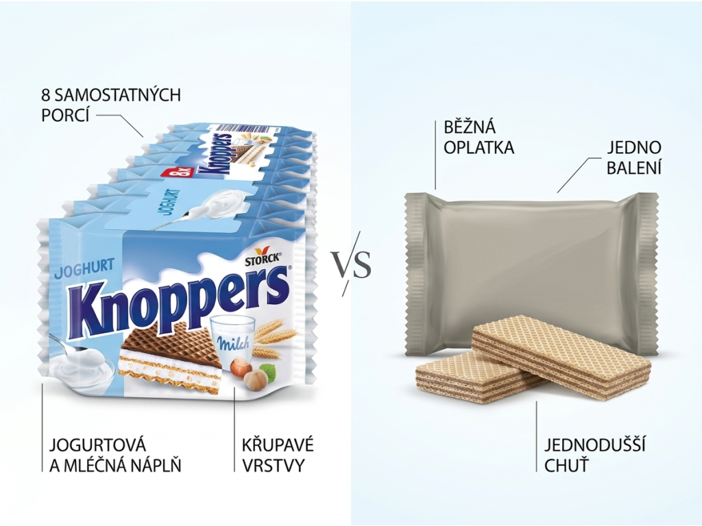 Srovnání Knoppers Oplatky Jogurt s běžnou oplatkou