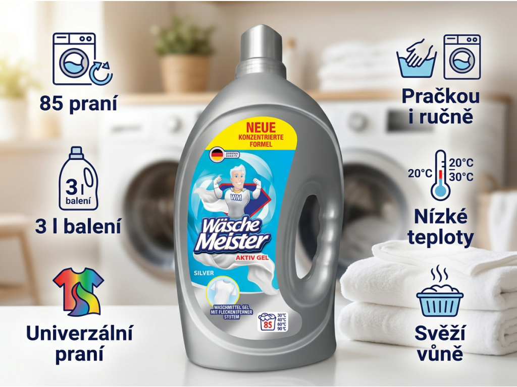 Wasche Meister prací gel - infografika benefitů