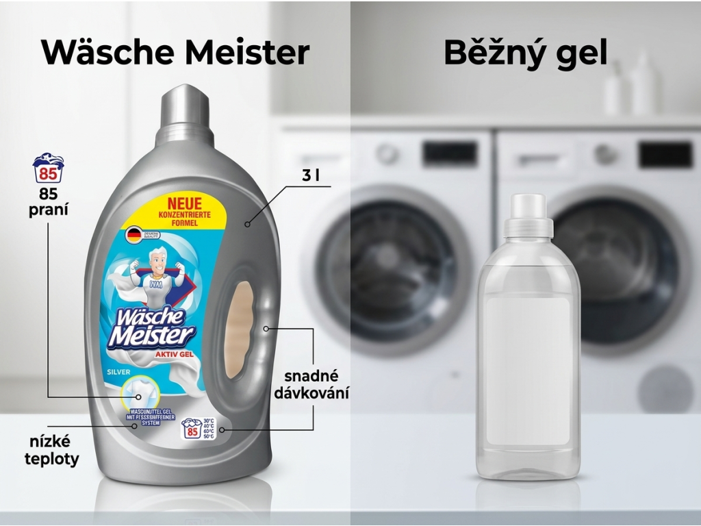 Srovnání Wasche Meister s běžným pracím gelem