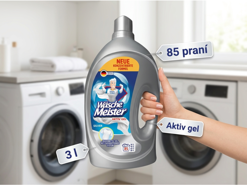Wasche Meister prací gel v ruce