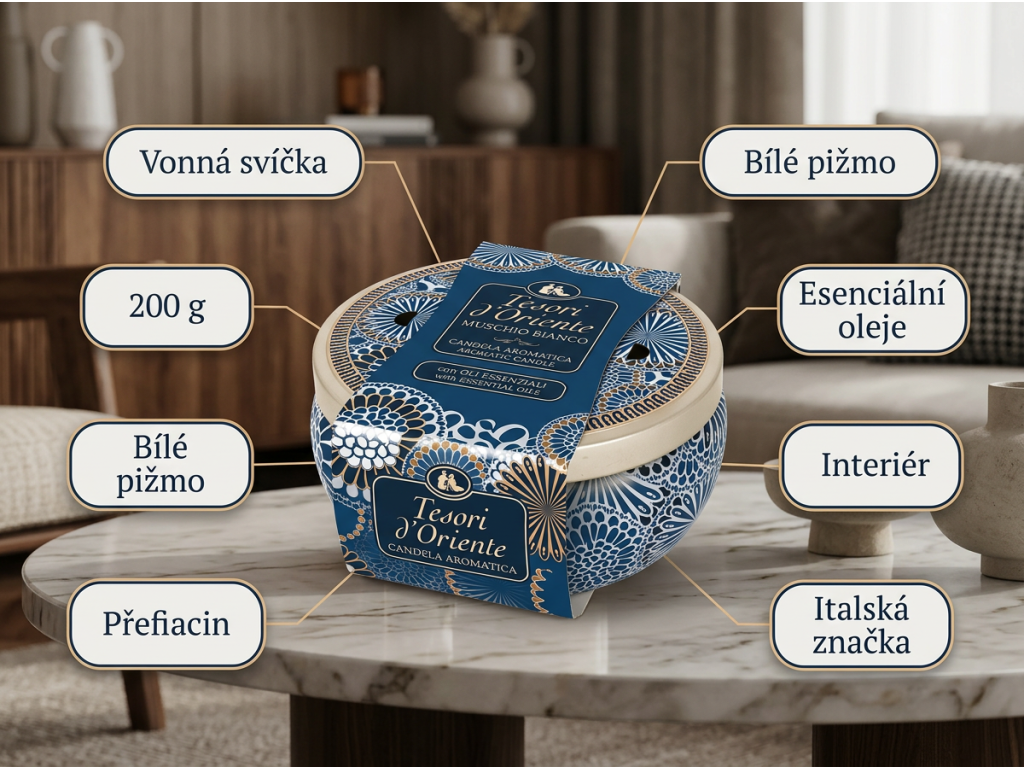 Tesori d'Oriente Muschio Bianco svíčka - přehled výhod