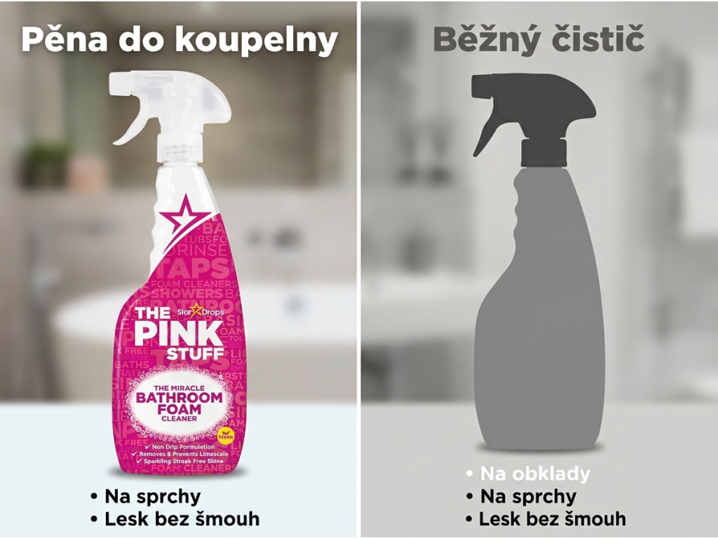 Srovnání koupelnové pěny The Pink Stuff s běžným čističem