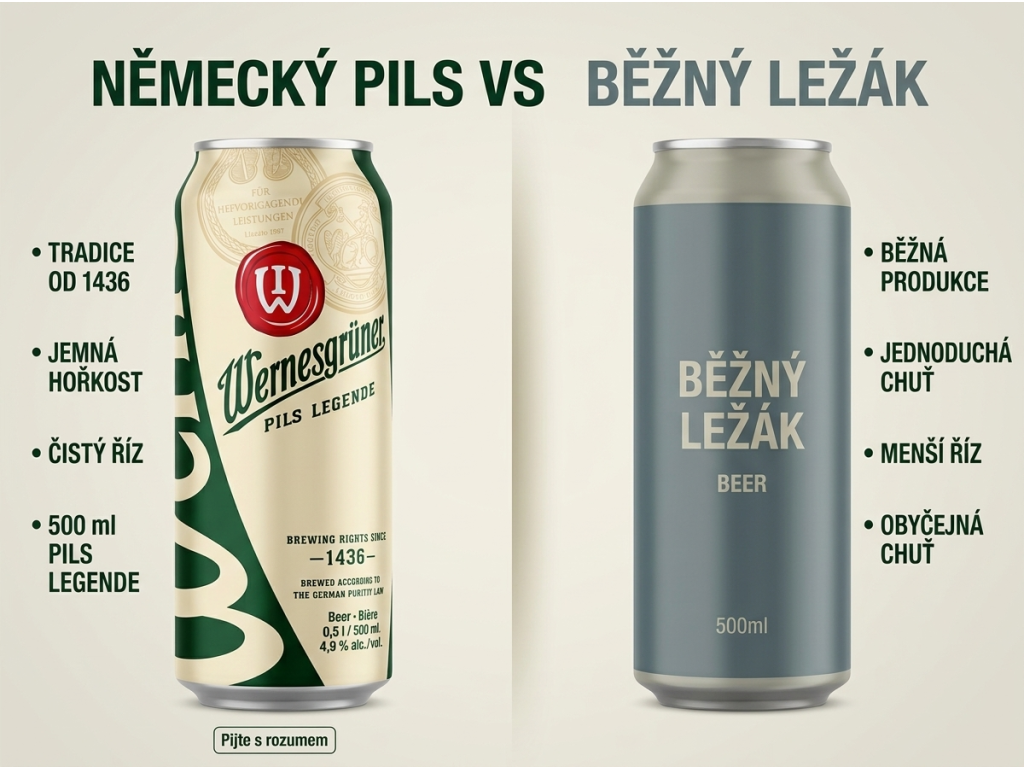 Srovnání Wernesgrüner Pils Legende s běžným ležákem