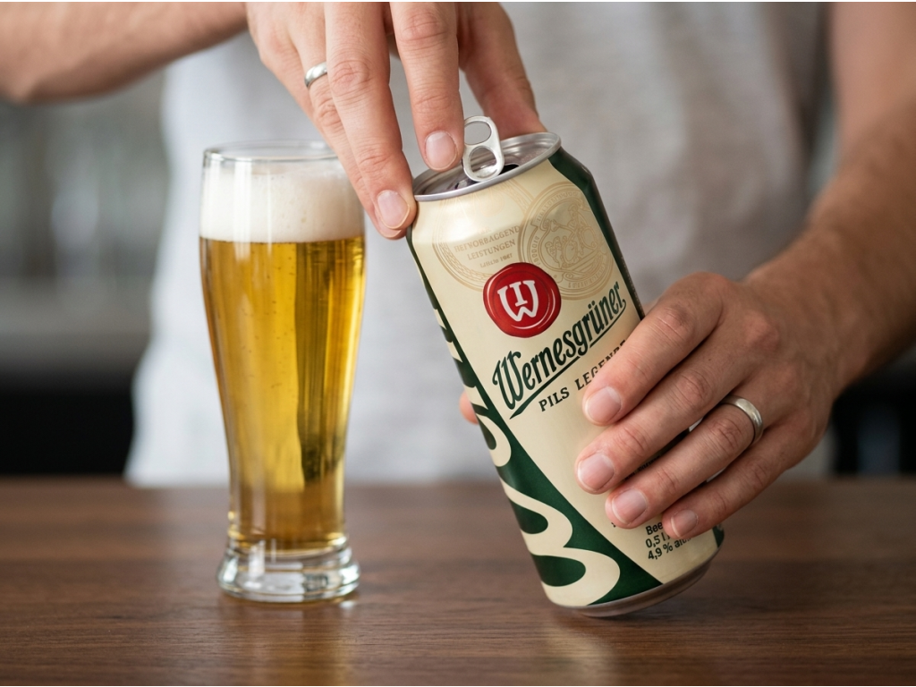 Servírování piva Wernesgrüner Pils Legende