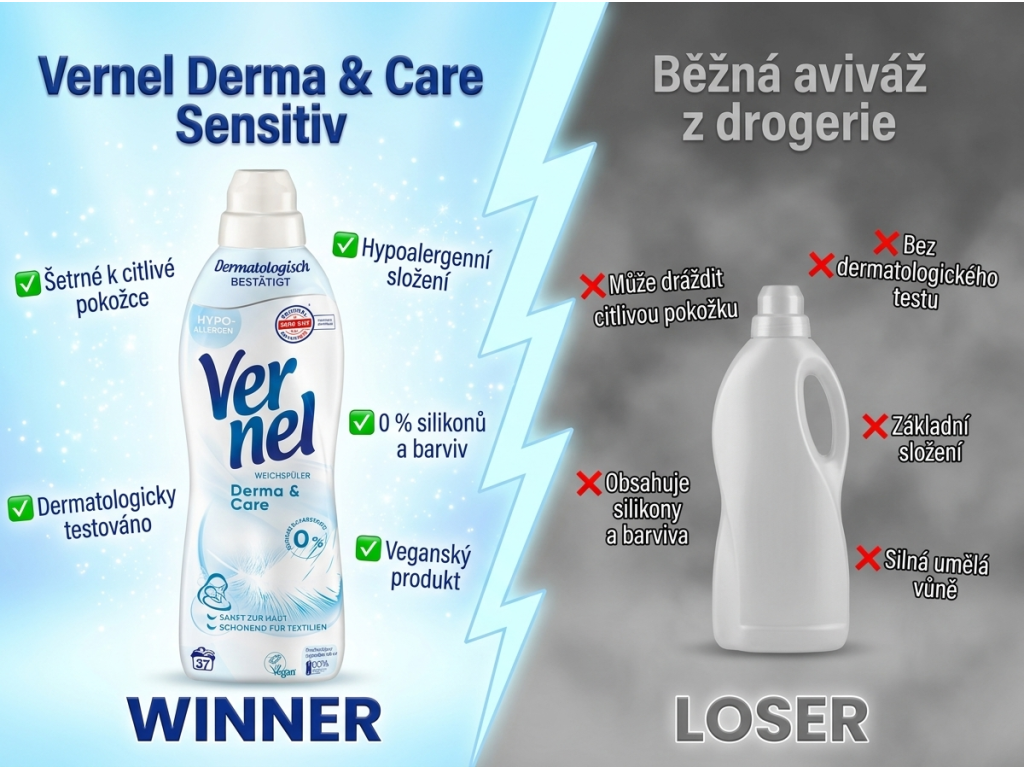 Vernel Derma & Care Aviváž Sensitiv - srovnání s běžnou aviváží